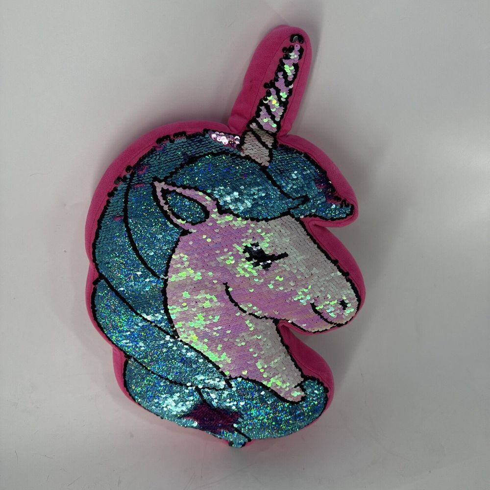 Justice Pink Unicorn Reversible Sequin Decorative Plush Accent Pillow